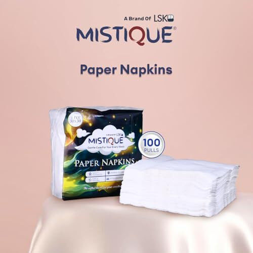 Mistique 1 Ply 100 Pulls Tissue Paper Napkins | Soft And Highly Absorbent | Sheet Size (30 * 30 Cm)