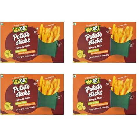 Vakooz Vacuum Cooked Potato Sticks, Curry & Herbs Flavor, 180G (Pack Of 4-45G Each) | Vacuum Fried Potato Fingers | Low Fat, No Palm Oil, No Preservatives | Healthy Snack
