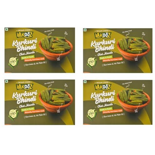 Vakooz Vacuum Cooked Kurkuri Bhindi, Chat Masala Flavor, 80G (Pack Of 4-20G Each) | Vacuum Fried Okra Chips | Low Fat, No Palm Oil | Crunchy & Flavorful, Nutrient-Packed Healthy Snack