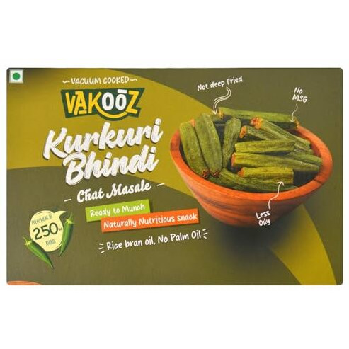 Vakooz Vacuum Cooked Kurkuri Bhindi, Chat Masala Flavor, 80G (Pack Of 4-20G Each) | Vacuum Fried Okra Chips | Low Fat, No Palm Oil | Crunchy & Flavorful, Nutrient-Packed Healthy Snack