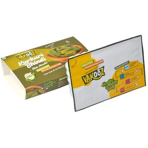 Vakooz Vacuum Cooked Kurkuri Bhindi, Chat Masala Flavor, 80G (Pack Of 4-20G Each) | Vacuum Fried Okra Chips | Low Fat, No Palm Oil | Crunchy & Flavorful, Nutrient-Packed Healthy Snack
