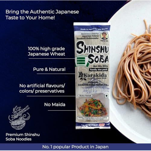 Premium Shinshu Soba Noodles - 400G / 200G Each (Pack Of 2) | Made In Japan | No Maida, No Preservatives, Not Fried But Dried Buckwheat Noodles |No Msg