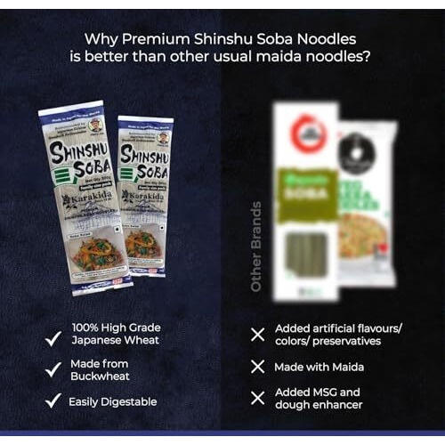 Premium Shinshu Soba Noodles - 400G / 200G Each (Pack Of 2) | Made In Japan | No Maida, No Preservatives, Not Fried But Dried Buckwheat Noodles |No Msg