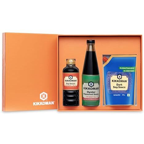 Pocket Kitchen Kikkoman Gift Box Set - 3 Key Essential Ingredients For Every Indian Kitchen - Soy Sauce 500 Ml, Oyster Flavoured Sauce 726 Gram, Dark Soy Sauce 440 Gram