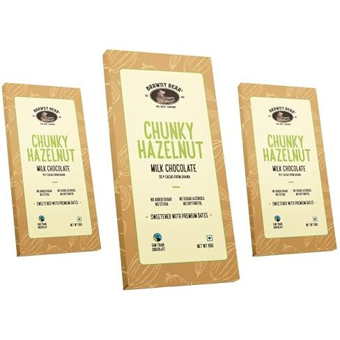 Date Sweetened Hazelnut Milk Chocolate | Set Of 3 Bars X 60G | 35% Cocoa, No Added Sugar | No Artificial Flavours | Compostable Packaging