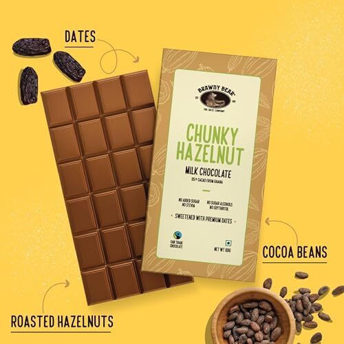 Date Sweetened Hazelnut Milk Chocolate | Set Of 3 Bars X 60G | 35% Cocoa, No Added Sugar | No Artificial Flavours | Compostable Packaging
