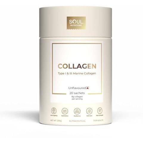 Soul Nutritions 100% Pure Marine Collagen - Type I & Iii Peptides, 8G Unflavored, Sugar-Free, Preservative-Free, Dairy-Free, Gmo-Free, Perfect For Drinks & Smoothies