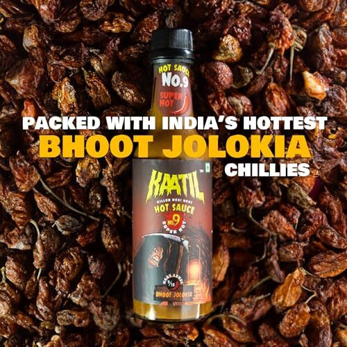 Kaatil Hot Sauce No. 9 - Pack Of 2 | Bhoot Jolokia Chilli Sauce | Works As A Dip, Spread, Marinade, Saute, Stir-Fry, Finishing Sauce | No Artificial Colours, Flavours | Made In India | Vegan | 400 Gms