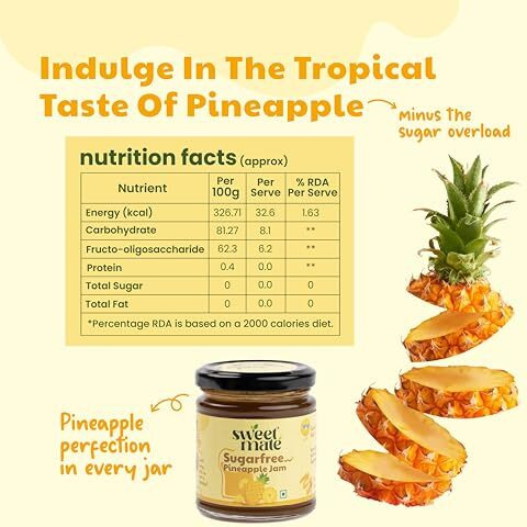 Sweetmate 100% Pure And Natural Sugar Free Pineapple Jam - (220G) | Stevia Added With Real Fruits | 100% Natural | Diabetic And Keto Friendly Sweetened Naturally | Tastes Delicious