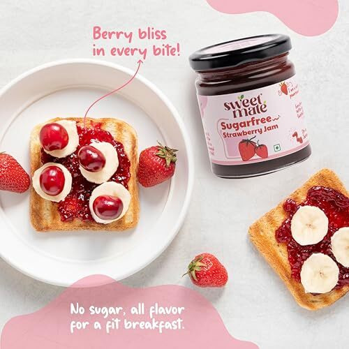 Sweetmate 100% Pure And Natural Sugar Free Strawberry Jam - (220G) | With Real Fruits And 100% Natural | Diabetic And Keto Friendly Sweetened Naturally | Tastes Delicious