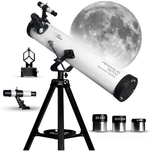 Pie Matrix Pegasus 76700 Newtonian Reflector Telescope With 235X Ultra Hd Zoom,Fully Coated Glass Optics,Alt-Az Mount, Professional Telescopes To Explore Moon, Saturn Rings, Planets & Deep Sky Objects
