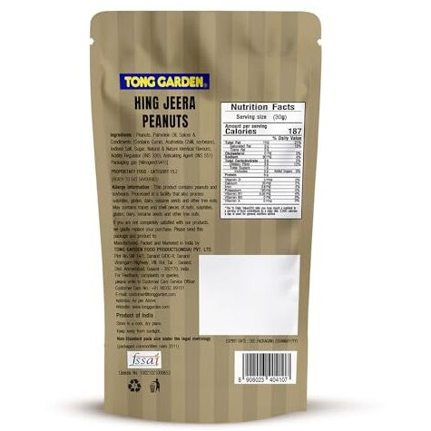 Tong Garden 65G Hing Jeera Peanuts | Crunchy & Roasted | Spicy Masala Peanuts With Asafoetida & Cumin | Protein-Packed Healthy Snack - (Pack Of 6)