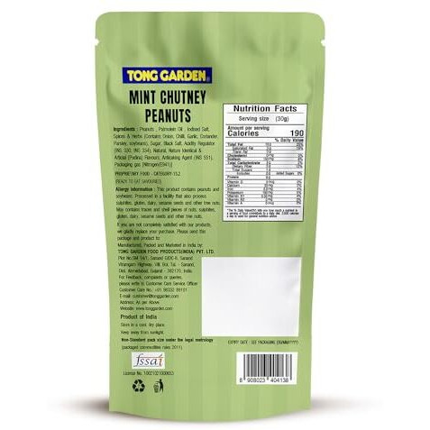 Tong Garden 65G Mint Chutney Peanuts | Crunchy & Roasted | Spicy Mint Chutney Flavor | Protein-Packed Healthy Snack - (Pack Of 6)