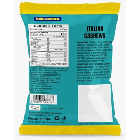 Tong Garden 30G Italian Cashews | Savory Roasted Cashews With Onion, Garlic & Cheese | High-Protein, Nutrient-Rich Snack | Perfect Snack For Every Occasion  (Pack Of 5)