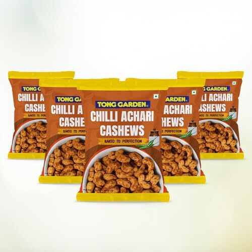 Tong Garden 30G Chilli Achari Cashews | Spicy & Tangy Cashews With Bold Seasoning | Protein-Rich Healthy Nuts | Perfect For Snacking & Parties - (Pack Of 5)