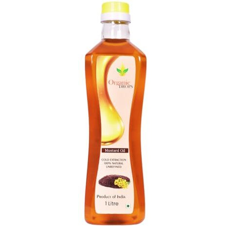 Organic Drops Pure Cold Pressed Mustard Oil, Kachi Ghani Mustard Oil 1 Litre, Finest Black Mustard Seeds Oil, Cholestrol Free Daily Cooking Mustard Oil (1 Litre, Mustard)