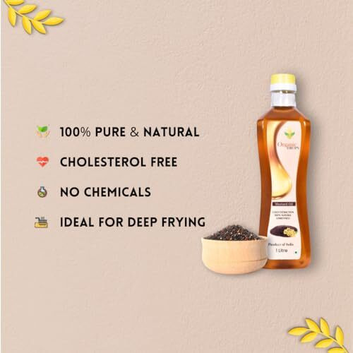 Organic Drops Pure Cold Pressed Mustard Oil, Kachi Ghani Mustard Oil 1 Litre, Finest Black Mustard Seeds Oil, Cholestrol Free Daily Cooking Mustard Oil (1 Litre, Mustard)