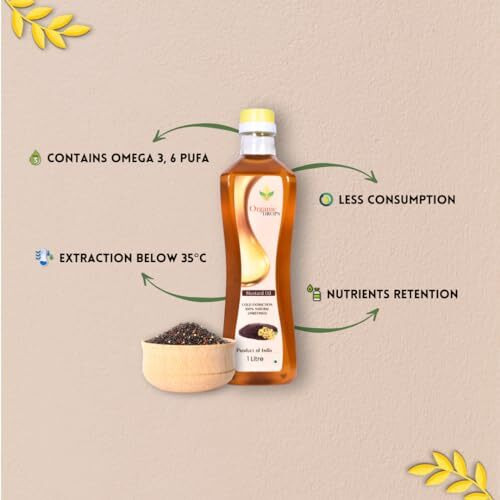 Organic Drops Pure Cold Pressed Mustard Oil, Kachi Ghani Mustard Oil 1 Litre, Finest Black Mustard Seeds Oil, Cholestrol Free Daily Cooking Mustard Oil (1 Litre, Mustard)