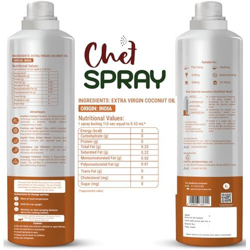 Chefspray Extra Virgin Coconut Oil Spray (200Ml) | 100% Natural, Cold-Pressed & Free From Additives, Preservatives, Or Propellants | Multipurpose Spray For Cooking, Skin, Hair, Baby Care & More