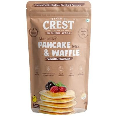 Seven's Crest Multi Millet Pancake & Waffle Mix  Vanilla, 200G (Pack Of 1) | Jowar & Foxtail Millet | Jaggery-Sweetened | High Protein | Calcium-Rich | No Transfat | No Preservatives | Refined Sugar-Free | Gluten-Free Ingredients