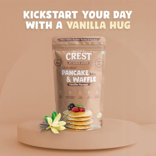 Seven's Crest Multi Millet Pancake & Waffle Mix  Vanilla, 200G (Pack Of 1) | Jowar & Foxtail Millet | Jaggery-Sweetened | High Protein | Calcium-Rich | No Transfat | No Preservatives | Refined Sugar-Free | Gluten-Free Ingredients