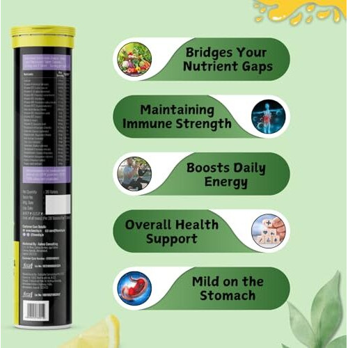 Boostiq - Immunity Essential Multivitamin Tablet For Men & Women, Effervescent Tablets - Multi Vitamin & Minerals With Vitamin C, D & Zinc For Health Energy, Stamina (20 Count (Pack Of 1), Lemon)