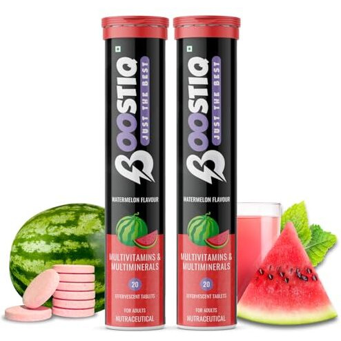 Boostiq - Immunity Essential Multivitamin Tablet For Men & Women, Effervescent Tablets - Multi Vitamin & Minerals With Vitamin C, D & Zinc For Health Energy Stamina (20 Count (Pack Of 2), Watermelon)