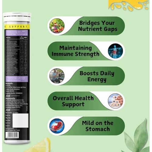 Boostiq - Immunity Essential Multivitamin Tablet For Men & Women, Effervescent Tablets - Multi Vitamin & Minerals With Vitamin C, D & Zinc For Health Energy, Stamina (20 Count (Pack Of 4), Lemon)