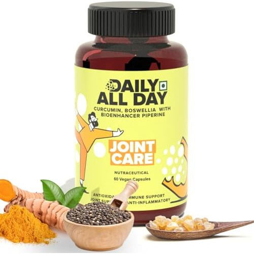 Daily All Day Joint And Bone Therapy, Curcumin Capsule With Piperine, Boswellia Serrata, 60 Pc For Men Women, Cartilage Supplements For Joints, Bone Strength, Joint Support Supplement