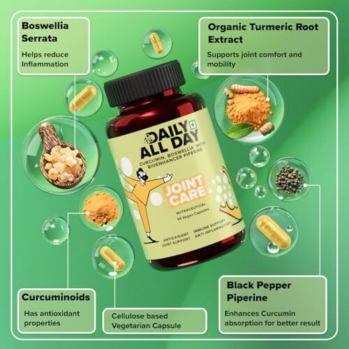 Daily All Day Joint And Bone Therapy, Curcumin Capsule With Piperine, Boswellia Serrata, 60 Pc For Men Women, Cartilage Supplements For Joints, Bone Strength, Joint Support Supplement