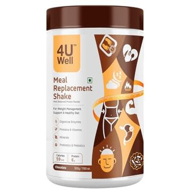 4Uwell Meal Replacement Shake For Weight Management & Control | Chocolate Flavour With 18 Essential Vitamins & Minerals | For Men & Women (30 Servings, 500G)