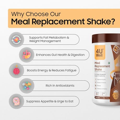 4Uwell Meal Replacement Shake For Weight Management & Control | Chocolate Flavour With 18 Essential Vitamins & Minerals | For Men & Women (30 Servings, 500G)