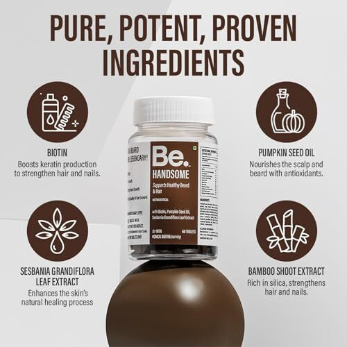Be. Handsome For Enhanced Beard & Hair Growth For Men, Biotin, Dht Blocker, Pumpkin Seed Oil, 60 Tablets For 30 Days