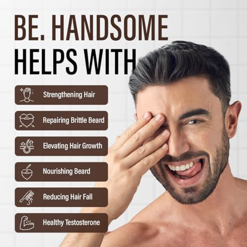 Be. Handsome For Enhanced Beard & Hair Growth For Men, Enhances Hair Growth, Reduces Hair Fall With With Ingredients Of Biotin, Pumpkin Seed Oil & Sesbania Grandiflora Leaf Extract | Travel Pack | 20 Tablets