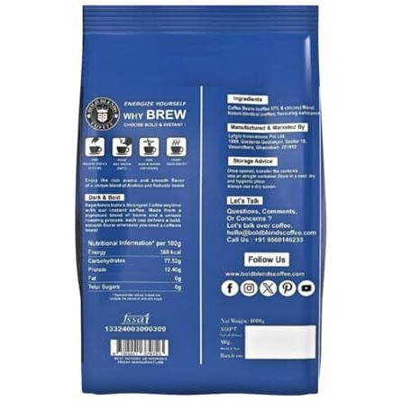 Bold Blends Cafe Special Blend 1 Kg Instant Coffee Powder | Strongest Caffeinated Coffee | (5 * 200G) Bag | Medium Roast | Premium Blend Of Arabica & Robusta To Energize Yourself