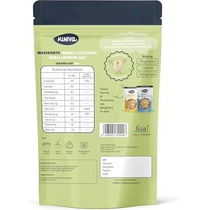 Kiniva Whole Roasted Salted Pistachios 200G - 100% Pure Natural Pista, Rich In Protein And Nutrients, Healthy Snack, Perfect For Snacking, Baking, Or Cooking