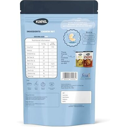 Kiniva Whole Cashews 1Kg - Raw & Natural, Rich In Protein, Healthy Snack, Perfect For Cooking, Baking, Or Snacking
