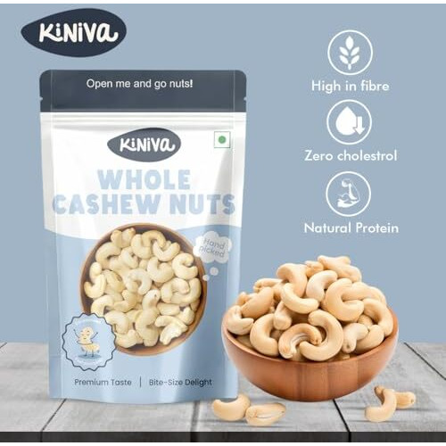 Kiniva Whole Cashews 1Kg - Raw & Natural, Rich In Protein, Healthy Snack, Perfect For Cooking, Baking, Or Snacking