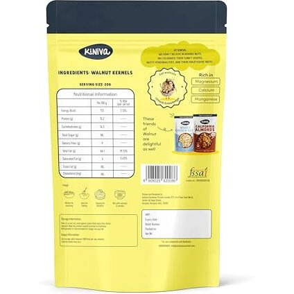 Kiniva Walnuts 200G - Vacuum Sealed For Freshness, Natural, Healthy Snack, Rich In Nutrients, Perfect For Baking, Cooking, Or Snacking