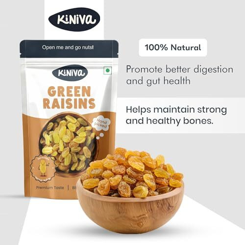 Kiniva 100% Pure Raisins 250G - Handpicked Long & Flavorful Kishmish, Rich In Potassium, Hygienically Packed, Natural, Healthy Snack, Perfect For Baking, Cooking, Or Snacking
