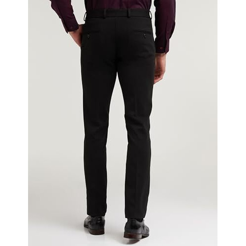 Peter England Men's Premium Formal Stretchable Knit Super Slim Fit Mid Rise Trouser | Comfort Lycra | 360-Degree Stretch Jet Black, 32