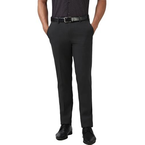Peter England Slim Fit Flat Front Trouser Charcoal