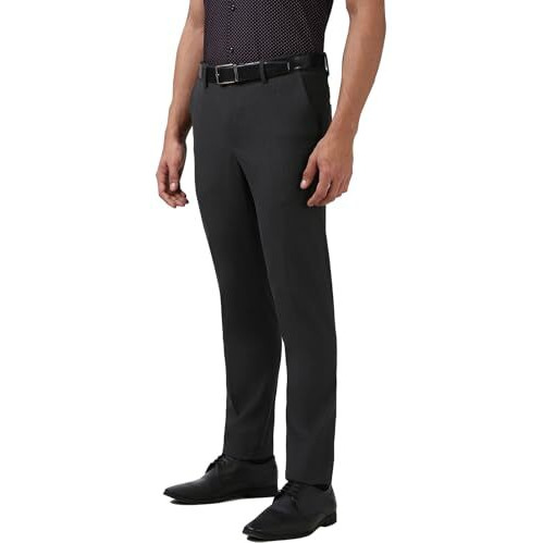 Peter England Slim Fit Flat Front Trouser Charcoal