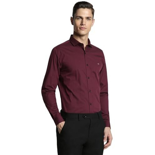 Peter England Men's Slim Fit Shirt (Pxsfpssf883377_Maroon