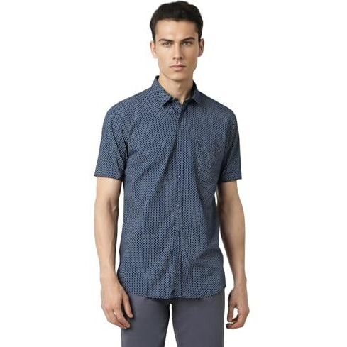 Peter England Cotton Men's Slim Fit Casual Summer Half Sleeve Shirt Blue, 40