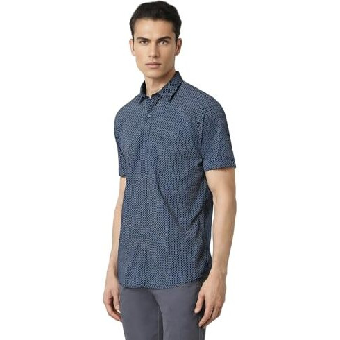 Peter England Cotton Men's Slim Fit Casual Summer Half Sleeve Shirt Blue, 40