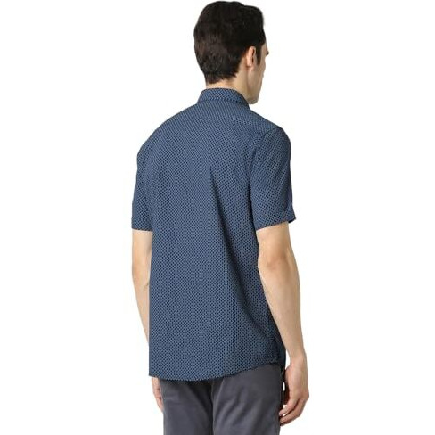 Peter England Cotton Men's Slim Fit Casual Summer Half Sleeve Shirt Blue, 40