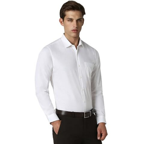 Peter England Men Cotton Slim Fit Small Ditsy Printed Full Sleeve Shirt White