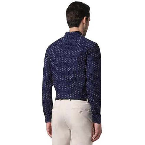 Peter England Slim Fit Small Ditsy Printed Full Sleeve Shirt Deep Navy