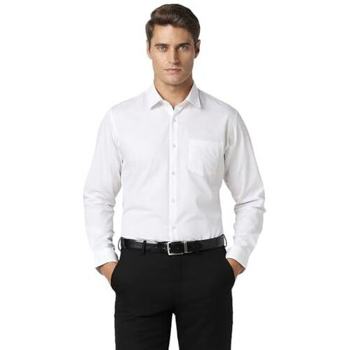 Peter England Men Cotton Slim Fit Small Ditsy Printed Full Sleeve Shirt White,42